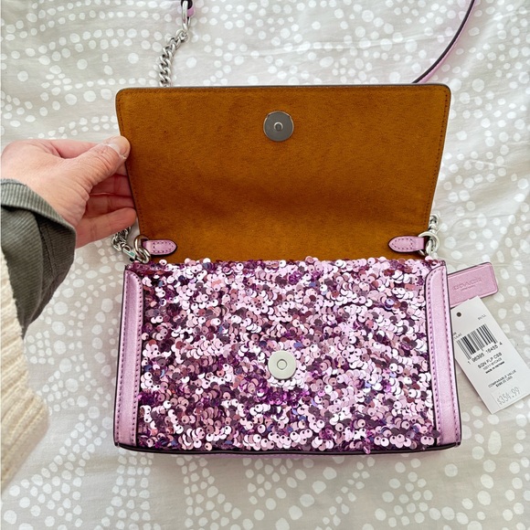 Coach sequined purple/lilac Flap Clutch Crossbody. NWT - Picture 4 of 14